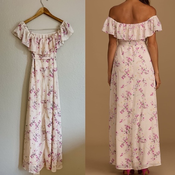 NWOT Amazing Moment Light Pink Floral Print Off-the-Shoulder Dress - Picture 6 of 9